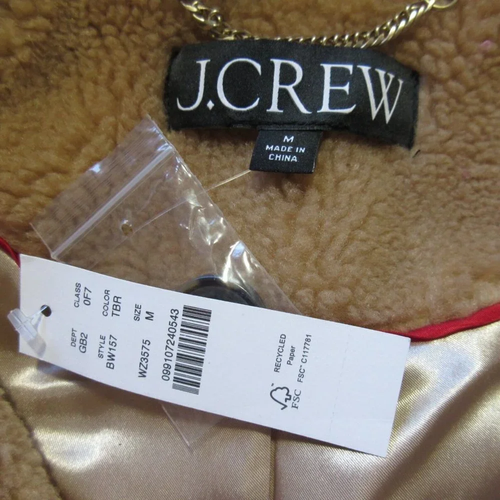 NWT J.Crew Relaxed Topcoat in Teddy Brown Sherpa Blend Furry Cozy Coat Jacket M